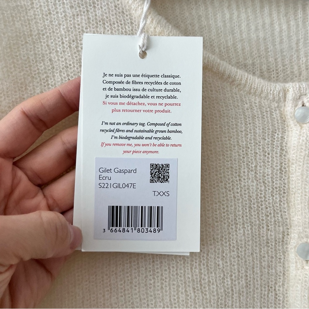 NWT La Maille Sezane Gilet Gaspard Mohair Alpaca Sweater Cardigan Ecru Size XXS - Picture 5 of 6